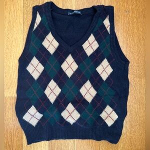 Brandy Melville navy blue sweater vest with green and beige argyle pattern